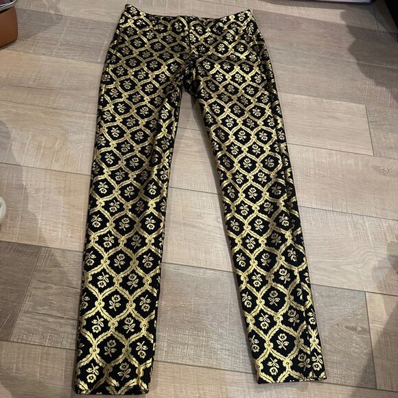 OLD NAVY WOMENS PIXIE PANTS MID RISE GOLD BLACK SIZE 6 HOLIDAY PARTY - Picture 1 of 9
